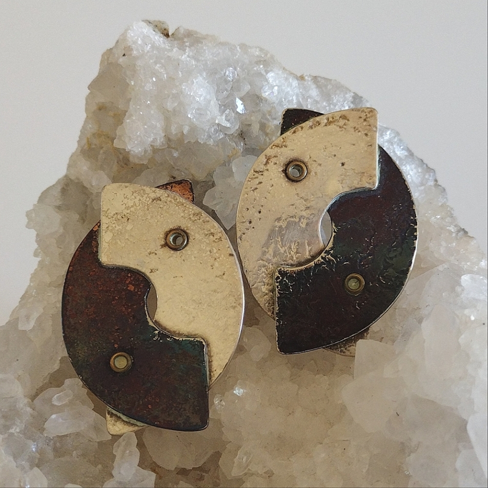 Marjorie Baer Silver Plated Brass Handmade Industrial Earrings